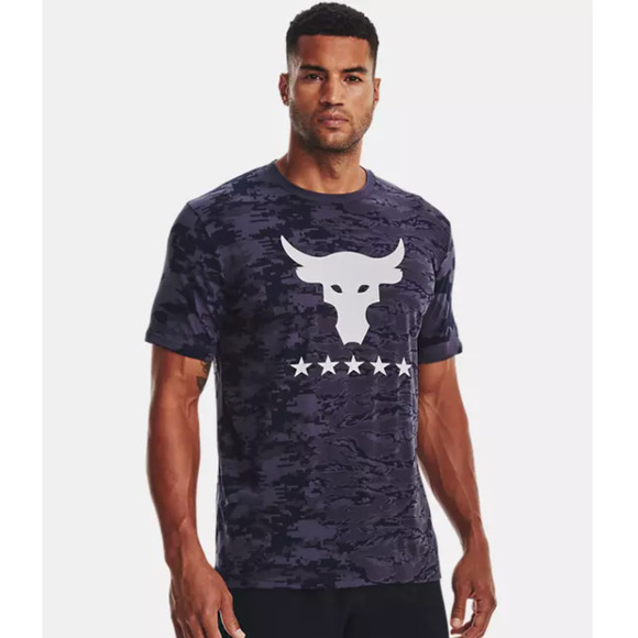 Under Armour Project Rock Mens Small T-Shirt 1373584 Blue Camo Veterans Day $45 - Picture 2 of 6